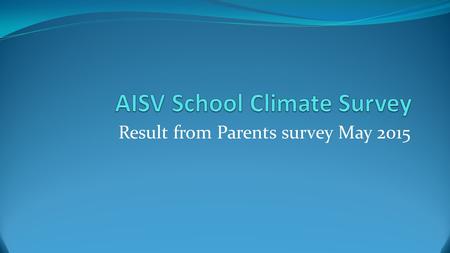 Result from Parents survey May 2015. Responses 131 families gave their opinions - 74% Scale Answers on a scale ranging from strongly disagree (1) to strongly.