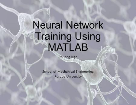 Neural Network Training Using MATLAB Phuong Ngo School of Mechanical Engineering Purdue University.