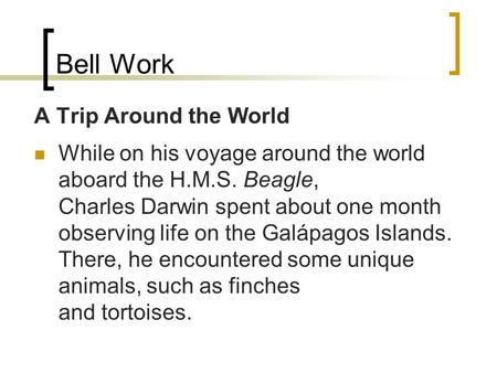 Bell Work A Trip Around the World