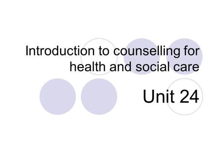 Introduction to counselling for health and social care
