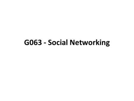 G063 - Social Networking. Learning Objectives: By the end of this topic you should be able to: define the term ‘Social Networking’ give examples of the.