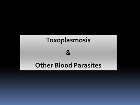 Toxoplasmosis & Other Blood Parasites.