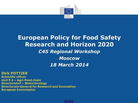 European Policy for Food Safety Research and Horizon 2020