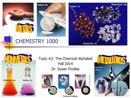 CHEMISTRY 1000 Topic #2: The Chemical Alphabet Fall 2014 Dr. Susan Findlay Gallium, Ga Sodium, Na Forms of Carbon.