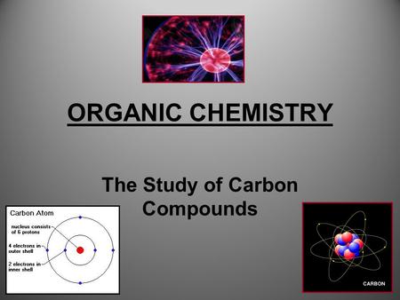 ORGANIC CHEMISTRY The Study of Carbon Compounds. Carbon Hydrogen Nitrogen Oxygen Phosphorus Sulfur.