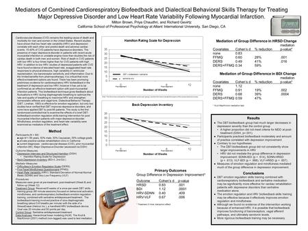 Mediators of Combined Cardiorespiratory Biofeedback and Dialectical Behavioral Skills Therapy for Treating Major Depressive Disorder and Low Heart Rate.