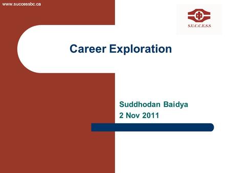 Career Exploration Suddhodan Baidya 2 Nov 2011 www.successbc.ca.