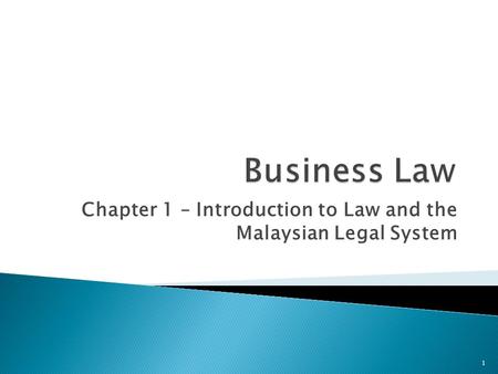 Chapter 1 – Introduction to Law and the Malaysian Legal System
