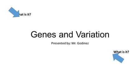 Genes and Variation Presented by: Mr. Godinez What is it?