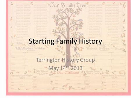 Starting Family History Terrington History Group May 14 th 2013.