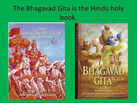 The Bhagavad Gita is the Hindu holy book.. The Bhagavad Gita was originally written in Sanskrit but has been translated into many other languages.