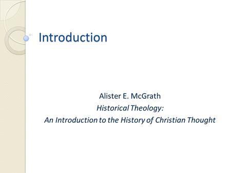 An Introduction to the History of Christian Thought