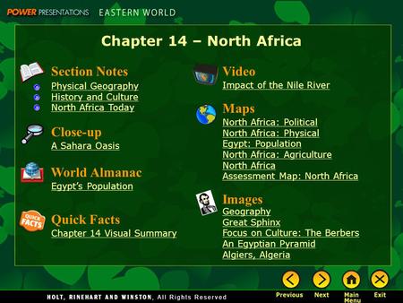 Chapter 14 – North Africa Section Notes Video Maps Close-up