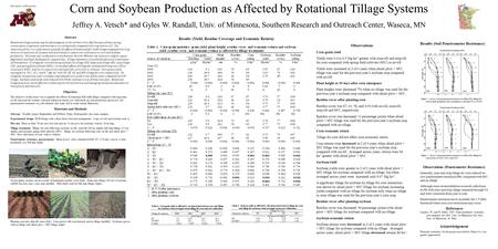 Corn and Soybean Production as Affected by Rotational Tillage Systems Jeffrey A. Vetsch* and Gyles W. Randall, Univ. of Minnesota, Southern Research and.