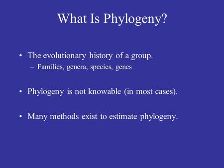 What Is Phylogeny? The evolutionary history of a group.