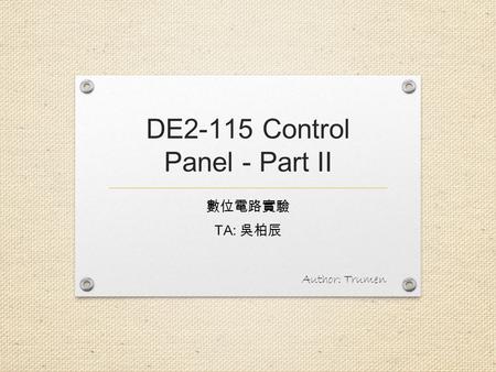 DE2-115 Control Panel - Part II