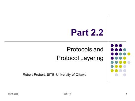 SEPT, 2005CSI 41181 Part 2.2 Protocols and Protocol Layering Robert Probert, SITE, University of Ottawa.