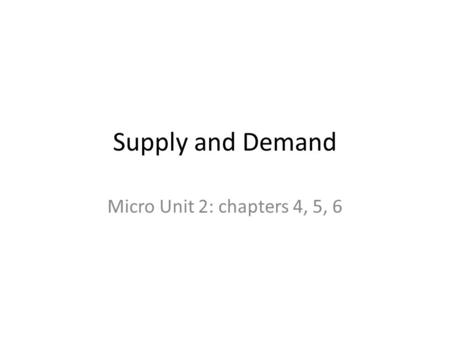 Supply and Demand Micro Unit 2: chapters 4, 5, 6.