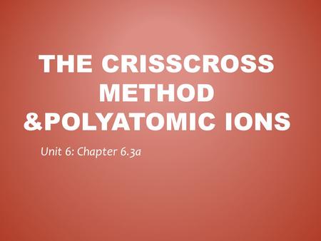 The CrissCross Method &Polyatomic ions