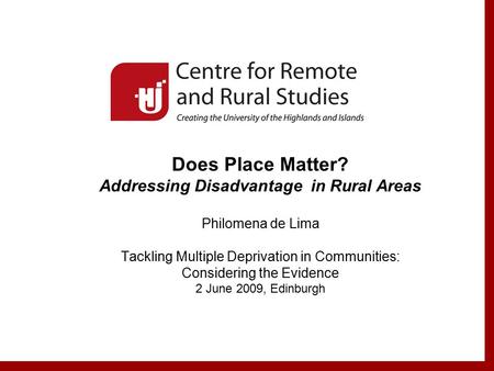 Addressing Disadvantage in Rural Areas