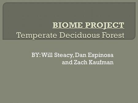 BY: Will Steacy, Dan Espinosa and Zach Kaufman. Temperate deciduous forest is a biome found in the eastern United States, Canada, southern South America,