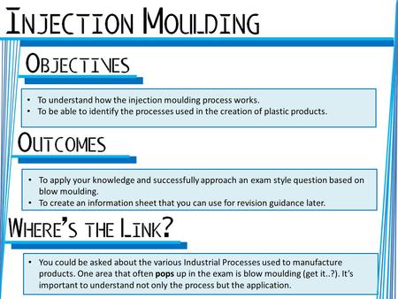 To understand how the injection moulding process works.