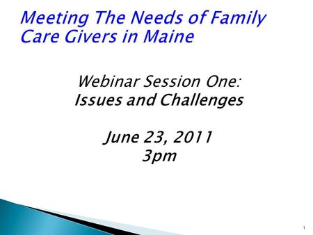 1 Webinar Session One: Issues and Challenges June 23, 2011 3pm.