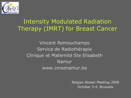 Intensity Modulated Radiation Therapy (IMRT) for Breast Cancer