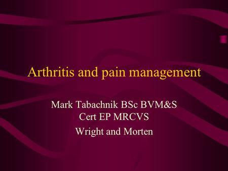Arthritis and pain management