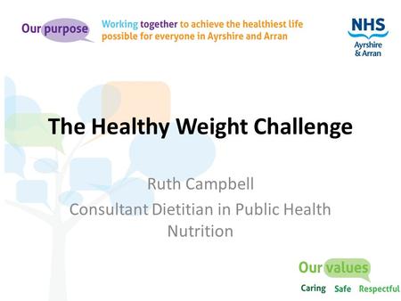 The Healthy Weight Challenge Ruth Campbell Consultant Dietitian in Public Health Nutrition.