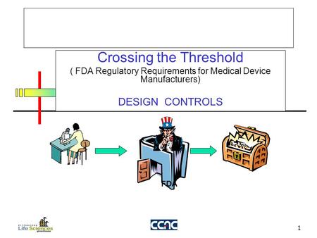 1 Crossing the Threshold ( FDA Regulatory Requirements for Medical Device Manufacturers) DESIGN CONTROLS FDA.
