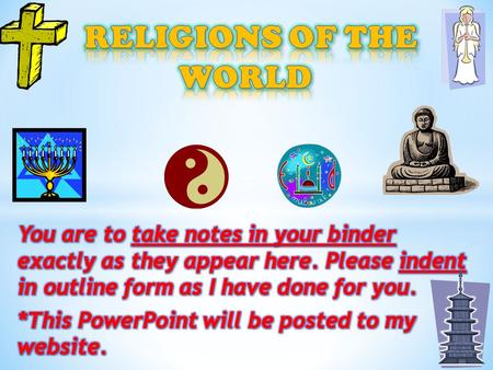 A. religion is a set of common beliefs and practices generally held by a group of people 1. often classified as prayer, ritual, and religious law 2. cultural.