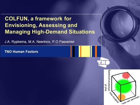 TNO Human Factors COLFUN, a framework for Envisioning, Assessing and Managing High-Demand Situations J.A. Rypkema, M.A. Neerincx, P.O Passenier.