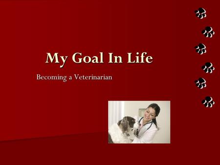 My Goal In Life Becoming a Veterinarian. Being a Veterinarian They deal with animals in a variety of situations, many of which are unpleasant Veterinarian’s.