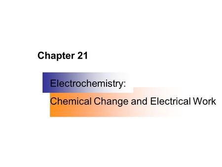 Chapter 21 Electrochemistry: Chemical Change and Electrical Work.