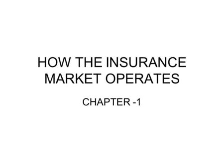 HOW THE INSURANCE MARKET OPERATES CHAPTER -1. What is insurance? We can define insurance as follows: Insurance is a contract between the insurance company.