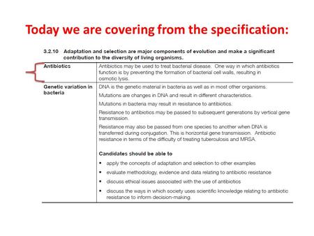 Today we are covering from the specification:. Starter 1.What are antibiotics used for? 2.Who can obtain antibiotics? 3.When shouldn’t antibiotics be.