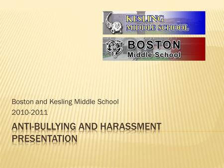 Boston and Kesling Middle School 2010-2011.  Bullying means overt, repeated acts or gestures including verbal or written communications transmitted;