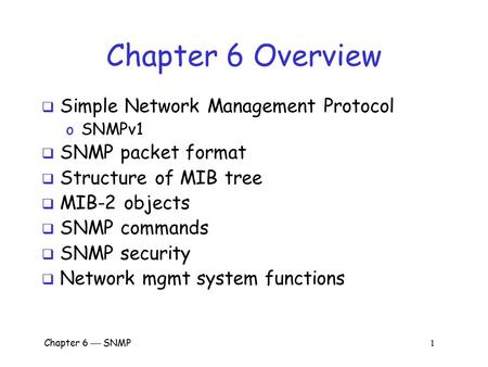 Chapter 6 Overview Simple Network Management Protocol