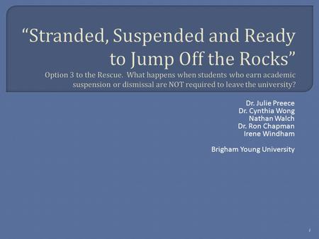 “Stranded, Suspended and Ready to Jump Off the Rocks” Option 3 to the Rescue. What happens when students who earn academic suspension or dismissal are.