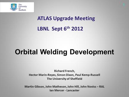 Orbital Welding Development