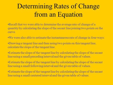 Determining Rates of Change from an Equation