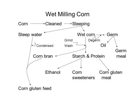 Wet Milling Corn Corn Cleaned Steeping Steep water Wet corn Germ