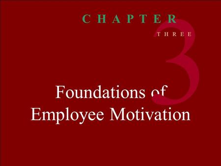Foundations of Employee Motivation 3 C H A P T E R T H R E E.