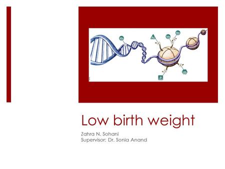 Low birth weight Zahra N. Sohani Supervisor: Dr. Sonia Anand.