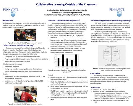 Collaborative Learning Outside of the Classroom Rachael Cohn, Sydney Golden, Elizabeth Hargis Science 297C, Eberly College of Science The Pennsylvania.