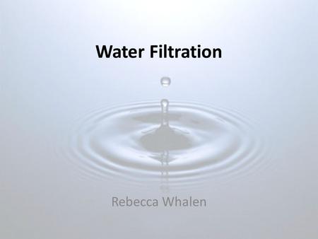 Water Filtration Rebecca Whalen. Background Information Water sources: Ground, Surface Water quality: influenced by pollution Forms of pollution: bacteria,