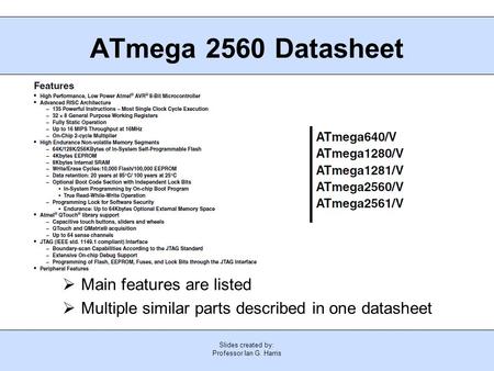 ATmega 2560 Datasheet Main features are listed
