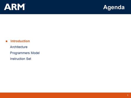 Agenda Introduction Architecture Programmers Model Instruction Set