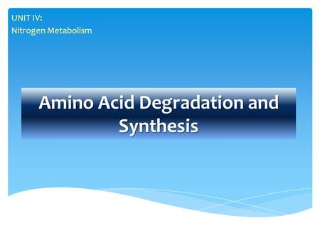 Amino Acid Degradation and Synthesis